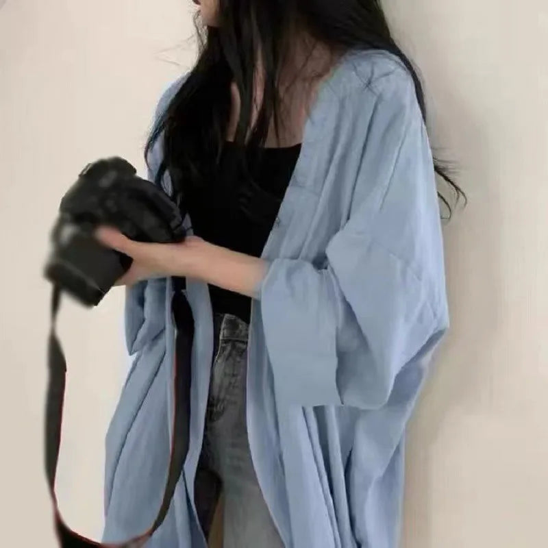 Lunivop Summer Korean Version Loose Fit Women's Long Cardigan Summer Solid Color Breathable Thin Windbreaker Sunscreen Clothing