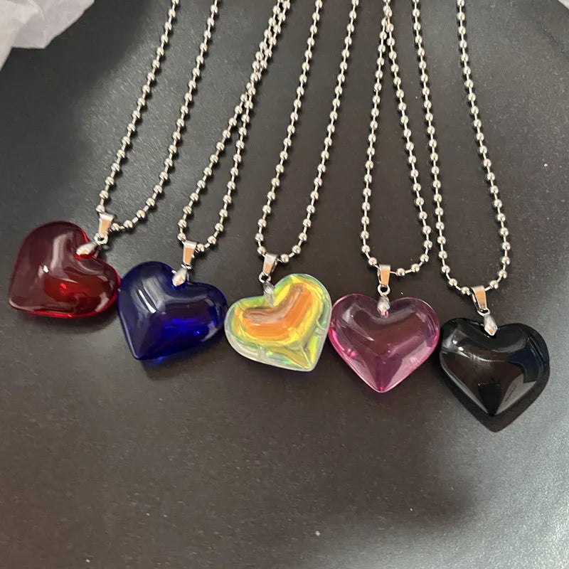 Lunivop Goth Big Love Heart Pendant Necklace for Women Trendy Punk Round Beads Chain Grunge Y2K Jewelry Accessories Steampunk