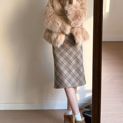 Lunivop Vintage Plaid Skirt Women Elegant Sweet Korean Style Mid Skirt Harajuku Fashion Autumn Winter A-line Skirts Aesthetics