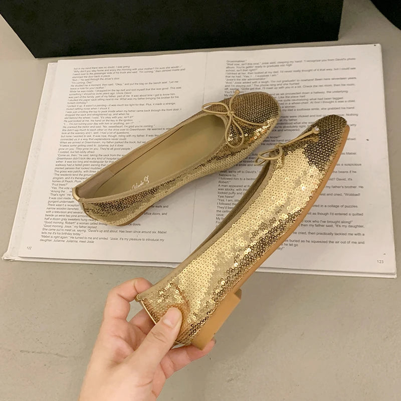 Lunivop  Spring Shiny Sequin Women Loafer Shoes Concise Round Toe Lightweight Slip On Shoes Laides Comfort Soft Sole Ballerina Flats