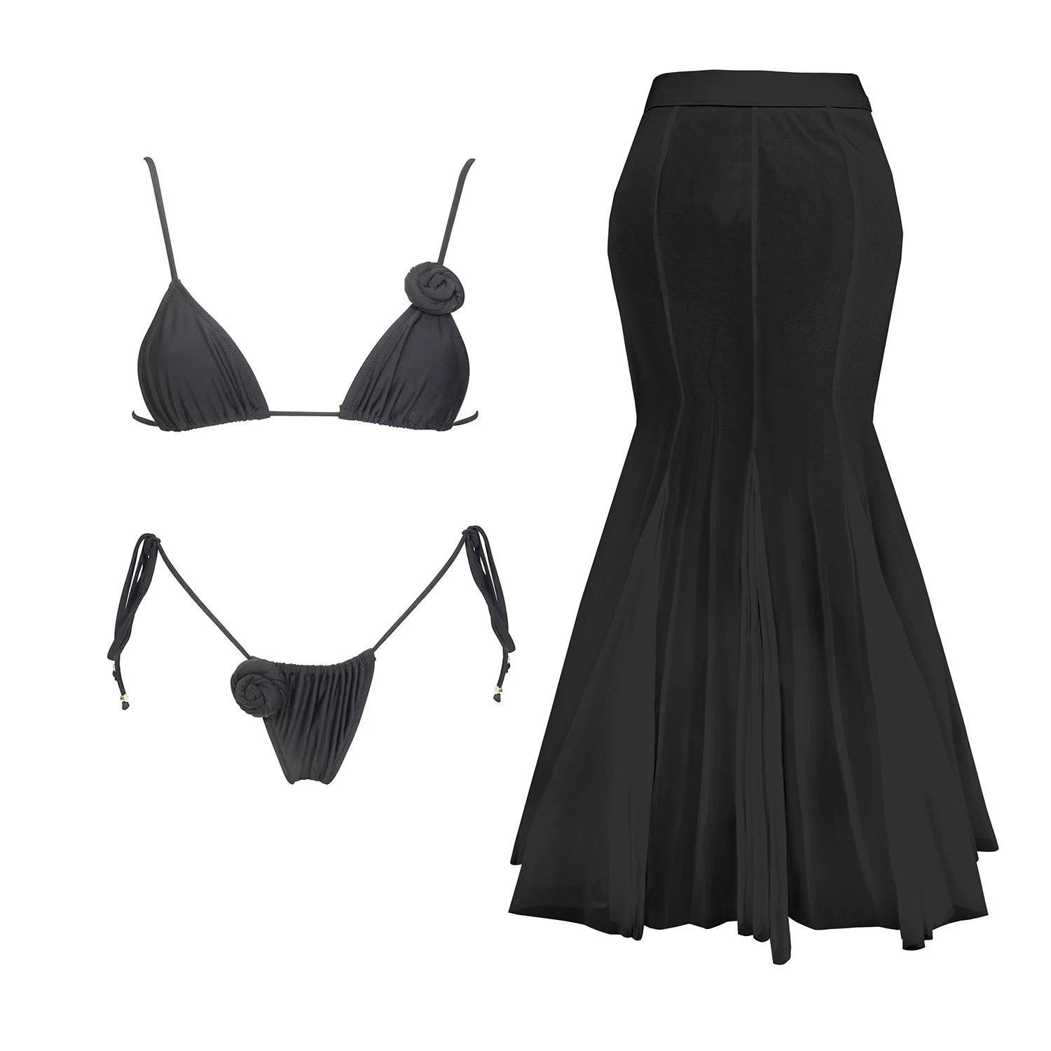 Lunivop   Flower Bikini Women Sexy Swimsuit Push Up Swimwear Female Mesh Skirt Bandeau Biquini Solid White Bathingsuit Swim Suit Beachwear