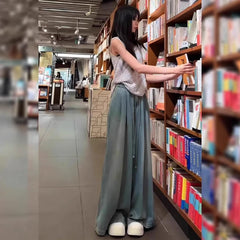 Lunivop  Oversized Silky Jeans for Women Spring Autumn Thin Style Plus Size Ice Silk Flared Wide Leg Casual Pants