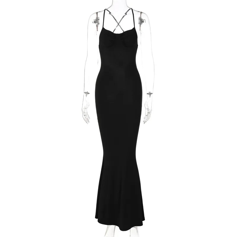 Lunivop Solid Basic Backless Prom Long Dress Elegant Evening Fashion Party Apparel Summer Sleeveless Women Wholeasle Clothes
