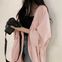 Lunivop Summer Korean Version Loose Fit Women's Long Cardigan Summer Solid Color Breathable Thin Windbreaker Sunscreen Clothing