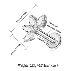 Lunivop  4pcs Professional Piercing Kit,  Zirconia Flat Back Labret Lip Cartilage Studs, Bulk Supply for Jewelry Stores