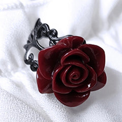 Lunivop Red Rose Gothic Victorian Rings Adjustable Finger Rings Goth Trendy Flower Open Rings Halloween Party Jewelry Wedding