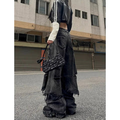 Lunivop Black Jeans Women American Style Y2K 90S Vintage High Waisted Jean Straight Trouser Streetwear Casual Loose Wide Leg Denim Pants