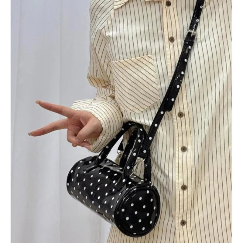 Lunivop Harajuku Wave Point White Y2k Hand Bag Women Retro Versatile Handle Messenger Bag Ladies Retro Cylinder Crossbody Bags