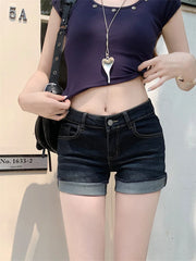 Lunivop  plus Size American Style Sexy Short Jeans High Waist Hot Pants Women's Deep Blue Cuffed Shorts Summer Wear Resistant Stretch