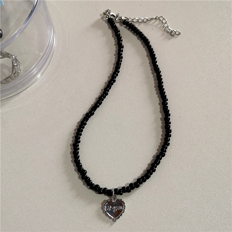 Lunivop Goth Vintage Harajuku Heart Strawberry Bowknot Pendant Beaded Chain Choker Necklace Girl Y2k Aesthetic 90s EMO Scene Accessories