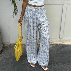 Lunivop  Women's Summer Pants Ethnic Print Drawstring Waist Trousers Full Length Casual Pants Wide Leg Starfish Print Printed Pants