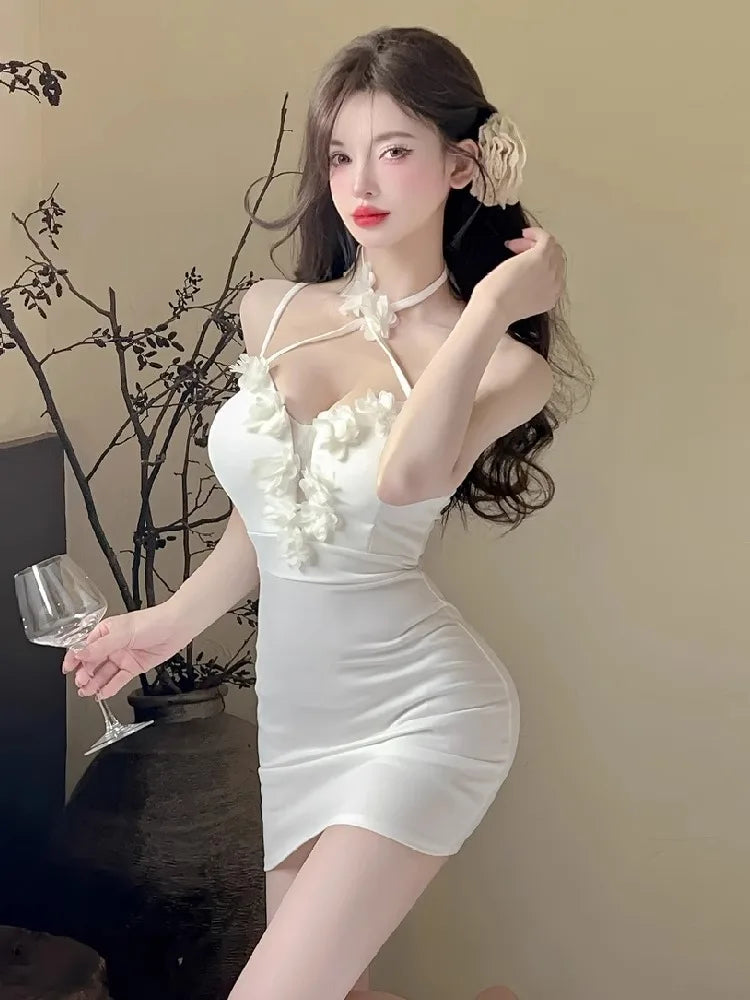Lunivop  Woman Dress Flowers Sleeveless Flowers Backless Slim Sexy Sweet French Style Chic Party Mini Dresses Female Club