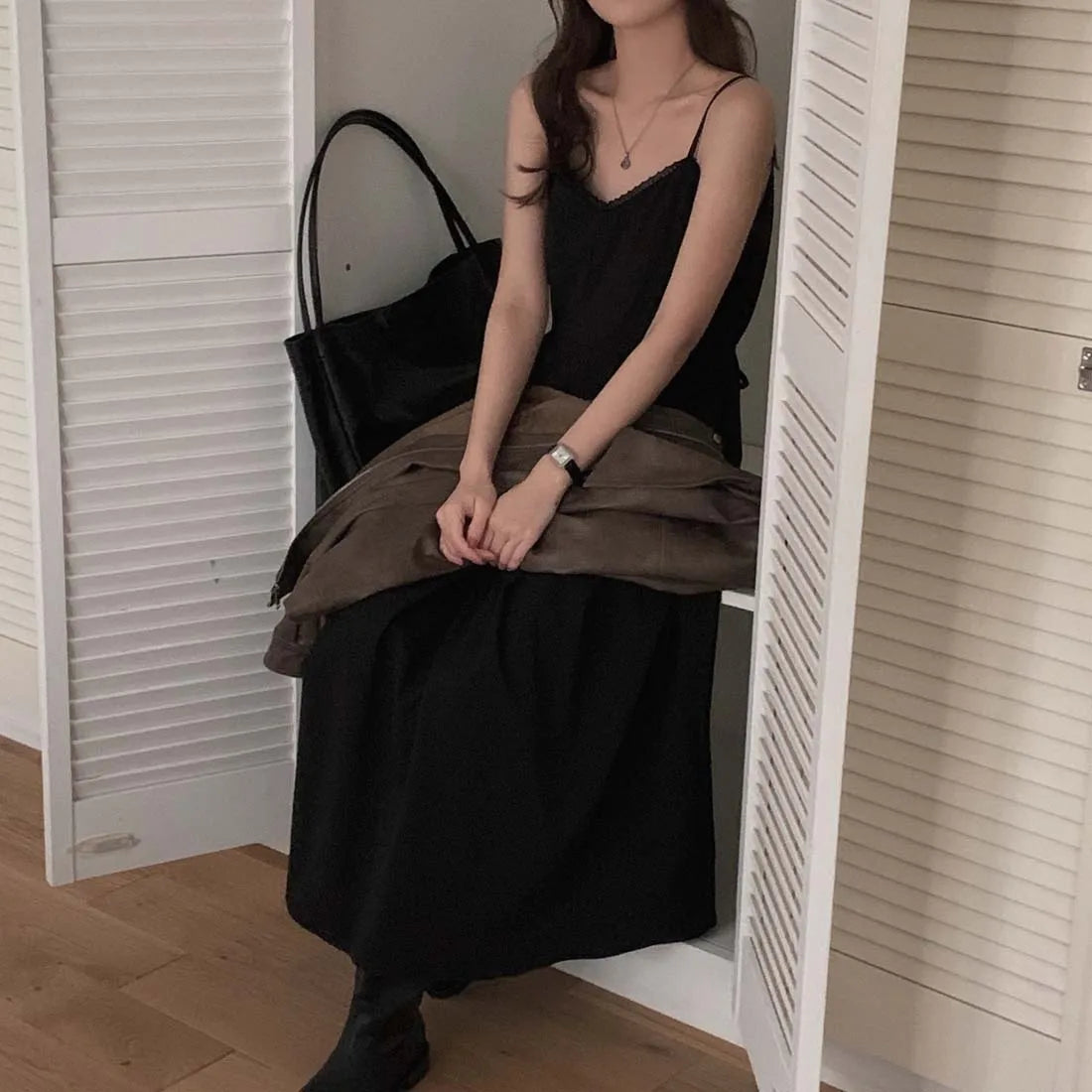 Lunivop  Ele Vintage Simple Gentle Lace Trim V-ne Slimming Pleated Svel Strapl Dr High Waist Polyester Fiber