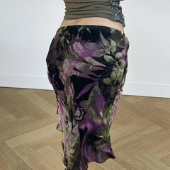 Lunivop  Literary Vinatge Korean Summer Mesh Skirts Y2k Elgant Fairy Flower Print All Match Casual Punk Jupe Harajuku Hiigh Street Skirt