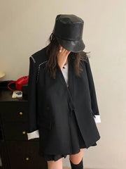 Lunivop Streetwear Loose Purple Blazer Women Long Sleeve Casual Oversize Suit Coats Fashion Fall New Korean Female Design V Neck Outwear