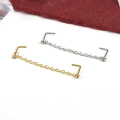 Lunivop  Medical Stainless Steel Double Nose Ring Chain Zircon Nose Stud Hoop Dangle Tassel Piercing Jewelry Helix Cartilage Hypoall