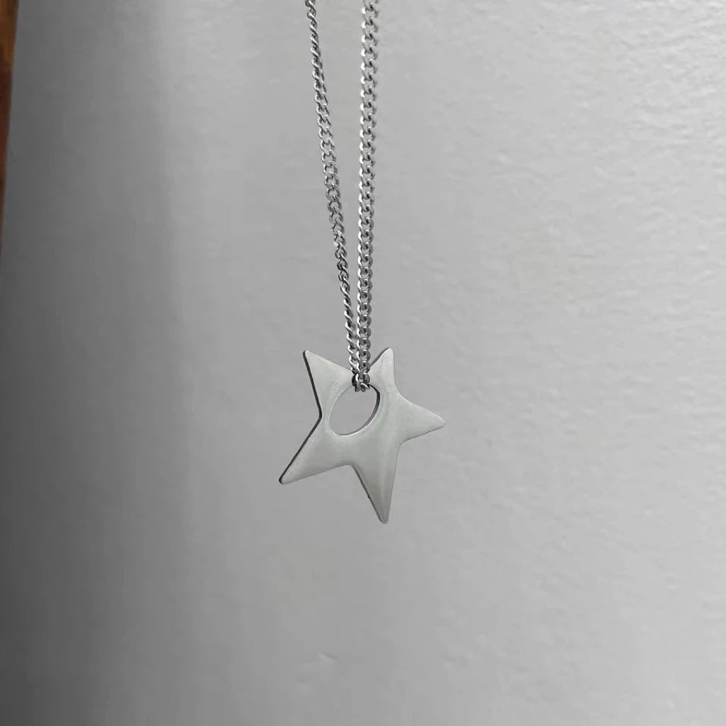 Lunivop Kpop Goth Silver Color Star Pendant Chain Necklace For Women Men Egirl Y2K Cool EMO Punk Aesthetic Grunge Jewelry Gifts