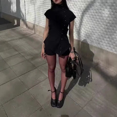 Lunivop  New Moda Casual Solid T-shirt Slim Simple Office Lady Top Female Stand Collar All-match Minority Soft Tops