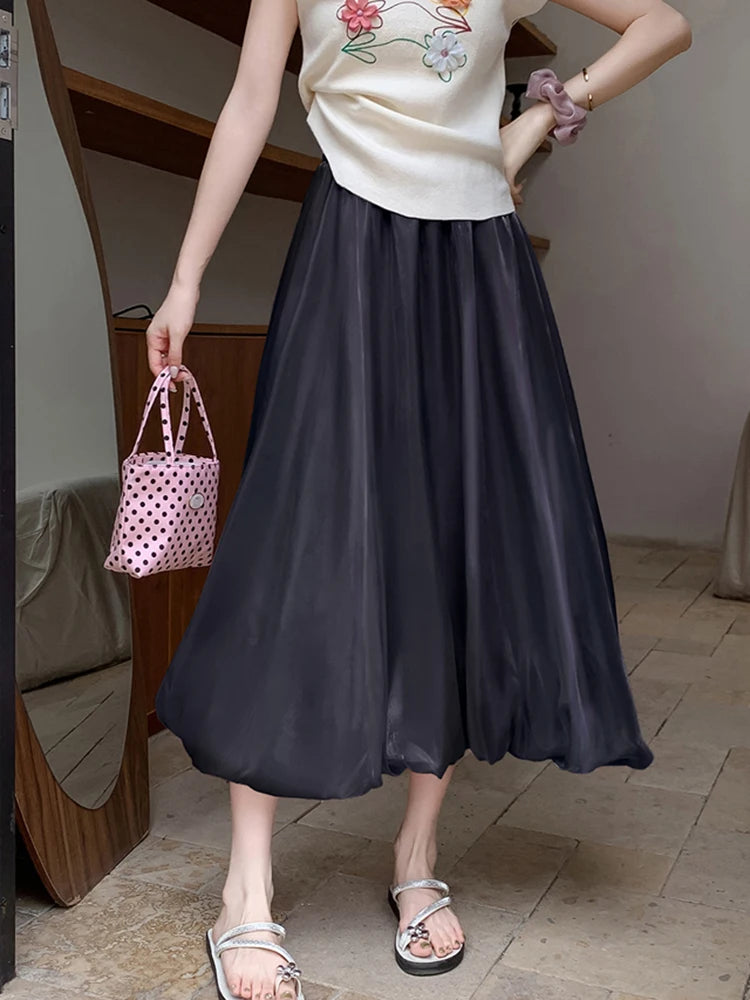 Lunivop Elegant Stain White Long Skirt Women High Waist Fashion Korean Sweet Skirts Casual Design Summer Gown Ball Long Skirts New