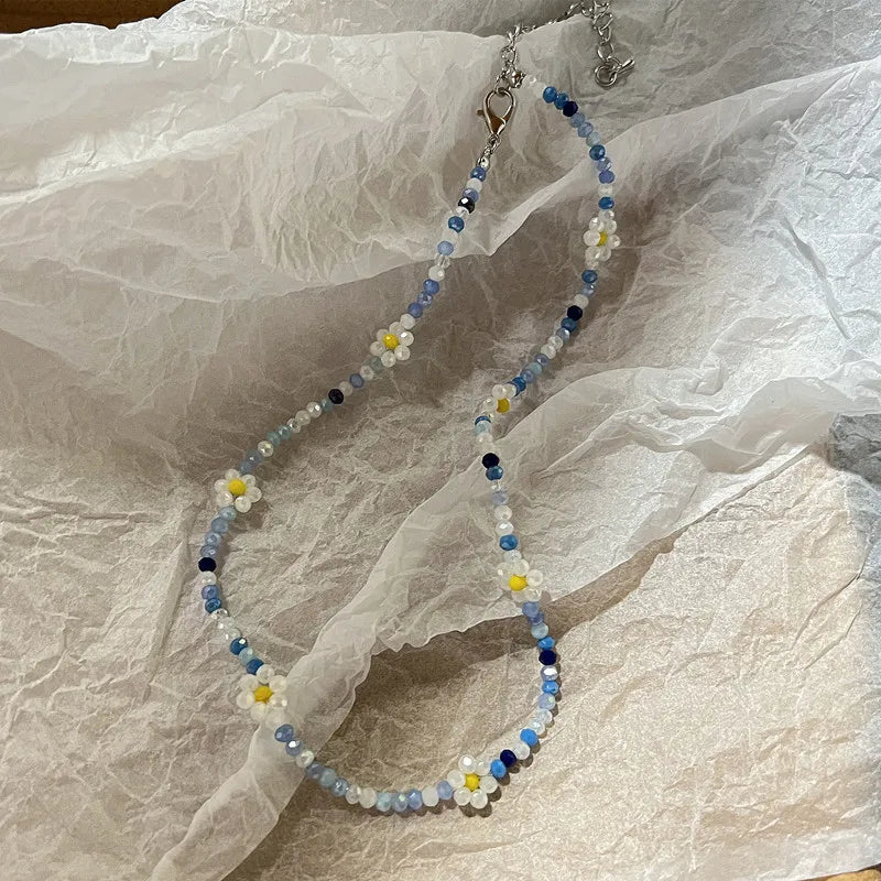 Lunivop Trend Daisy Flowers Colorful Shiny Resin Bead Choker Clavicle Chain Sweet Necklace For Women EGirls Summer Vacation Jewelry
