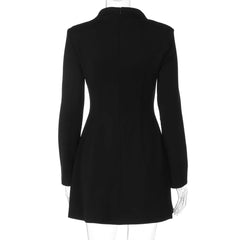 Lunivop  Women Solid Chic Elegant A-line Mini Dress V Neck Long Sleeve Single Breasted Office Lady Slim Blazer Dresses Casual Streetwear