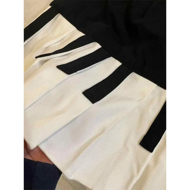 Lunivop  American Vintage Black White Piano Keys Skirts Y2k Slim Waist Ruched A-line Skirt for Women 2025 Summer New Faldas Mujer