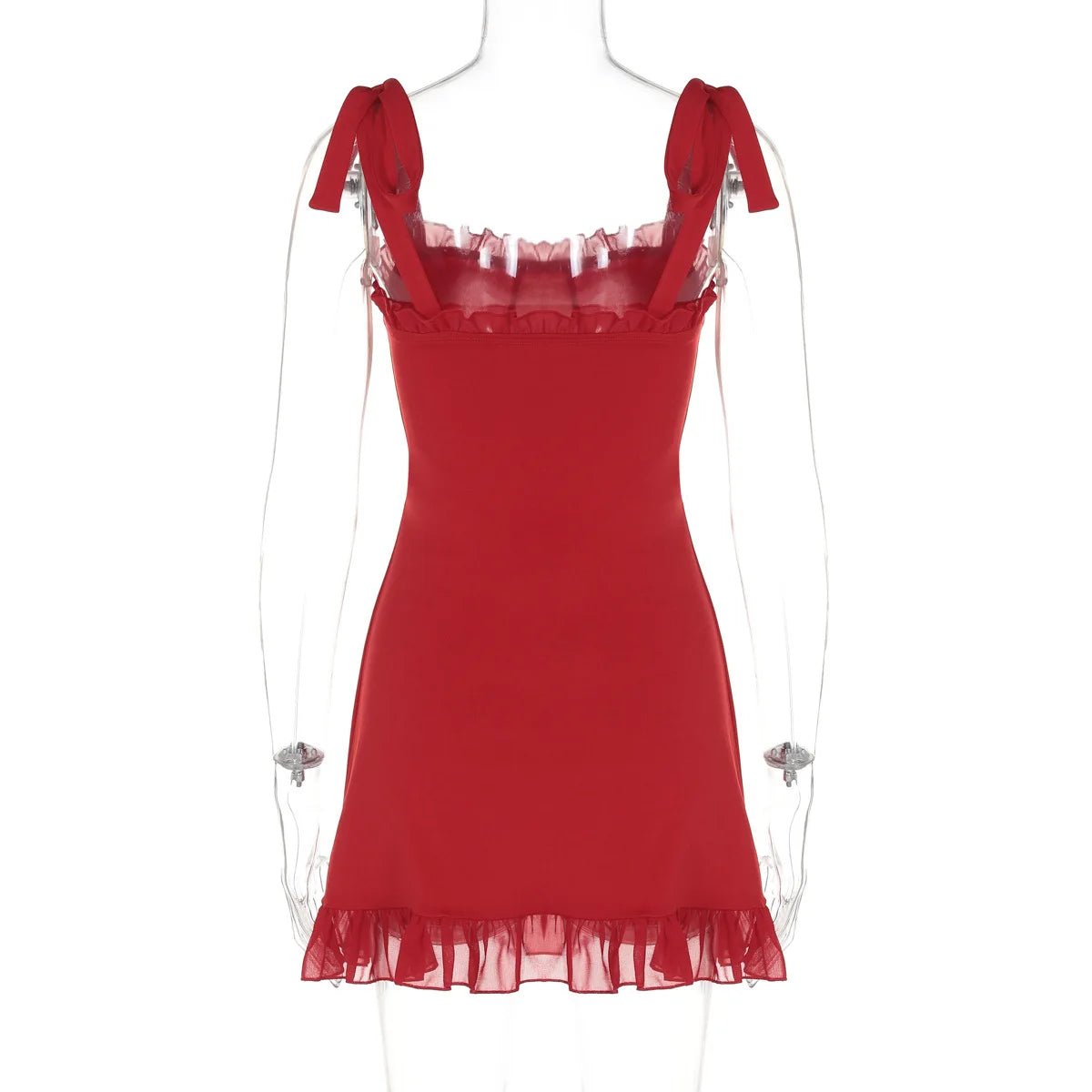 Lunivop Elegant Evening Strap Mesh Ruffles Short Women'S Dresses Fashion Y2K Streetwear Korean Casual Clothing Wholesale