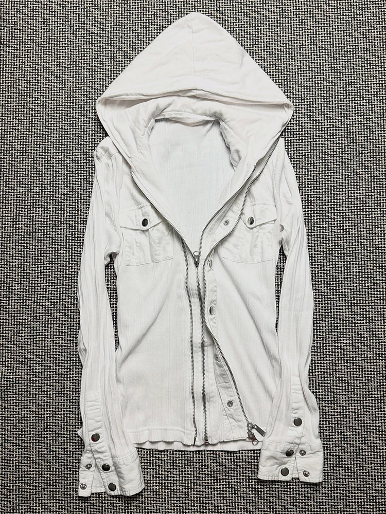Lunivop  Women's Winter Jacket White Style Hoodie  Zip-Up Casual Coat Vintage Harajuku Gothic High Street Punk Aesthetics American Style