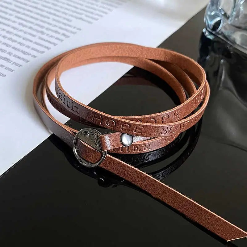 Lunivop Maillard Style Brown Artificial Leather Necklace for Women Adjustable Bracelet Multifunctional Choker Waist Chain Trendy Jewelry