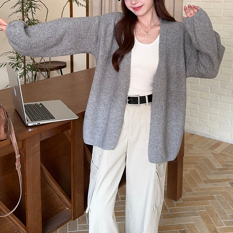 Lunivop Open Front Knit Cardigan for Women Comfy Balloon Sleeve Open-front Sweater Coat Female Duster Cardi Casual Autumn Winter Outfit