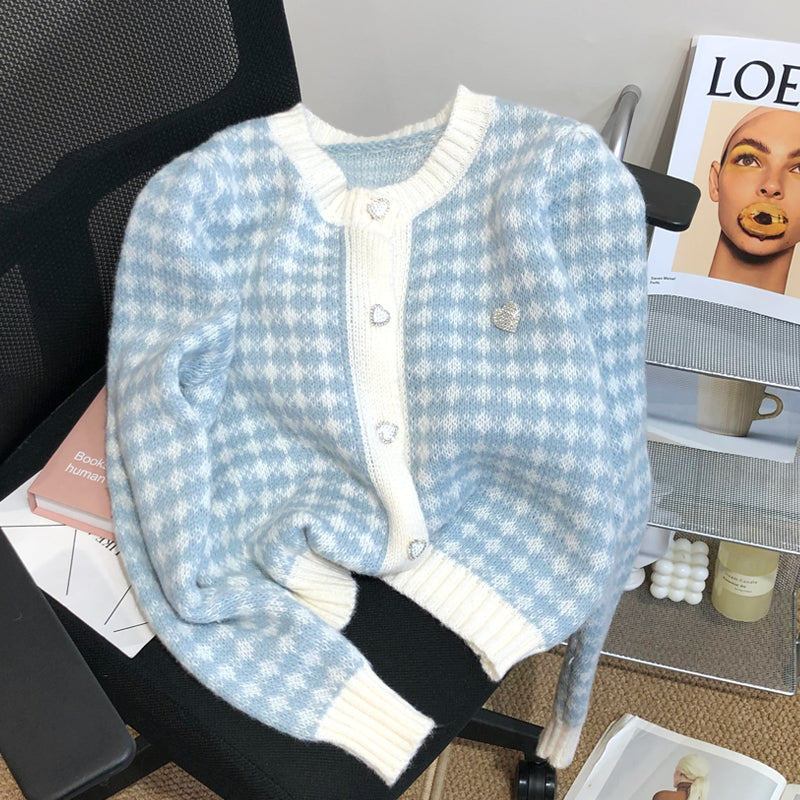 Lunivop Cute Heart Button Knit Cardigan for Women Heart-shape Embroidered Button-up Crop Sweater Jacket Teen-girl Kawaii Y2K Outfit