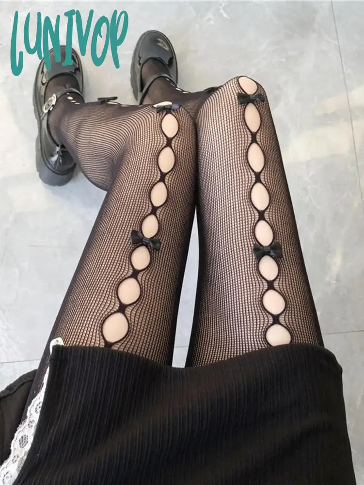 Lunivop 1 Pair Of Cross-Border Hot Selling Multi Bow Fishing Net Stockings Spicy Girl Jumping Black