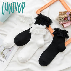 Lunivop 1 Pair Woman Lace Short Summer Socks Japanese Maiden Lovely Sweet Ruffle Cotton Lolita