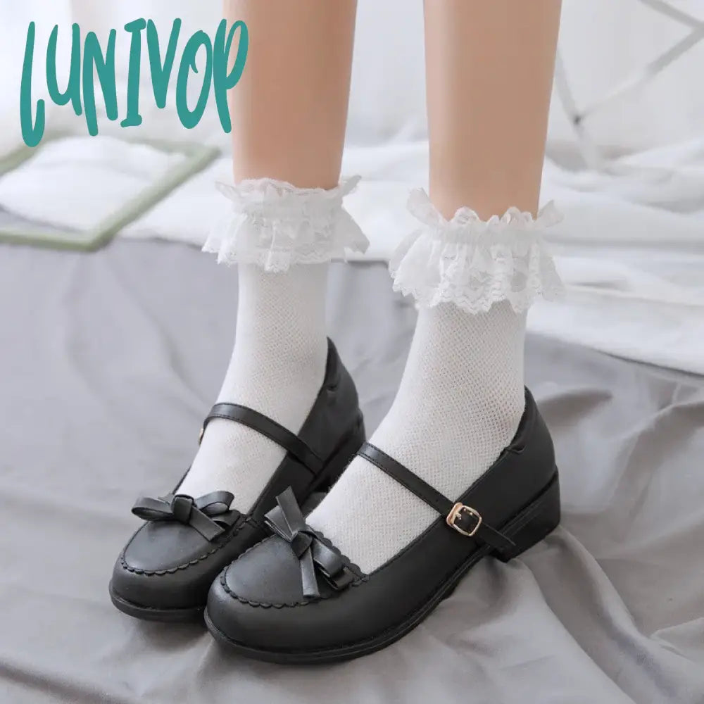 Lunivop 1 Pair Woman Lace Short Summer Socks Japanese Maiden Lovely Sweet Ruffle Cotton Lolita