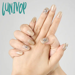 Lunivop 10Pcs Handmade Glossy Short Square Fake Nail Sweet Press On Nails With 3D Bubble Beads