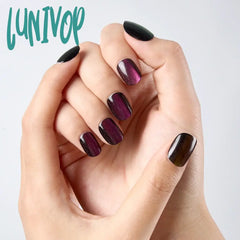 Lunivop 10Pcs Handmade Purple Red Cat Eye Press On Nails Glossy Short Square Fake Shiny False For