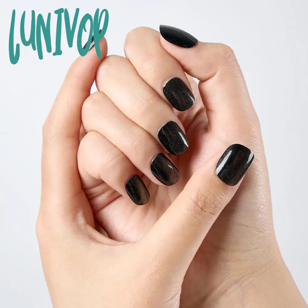 Lunivop 10Pcs/Set Short Handmade Black Press On Nails Cat Eyes Pure Ballerina Decoration Wearable