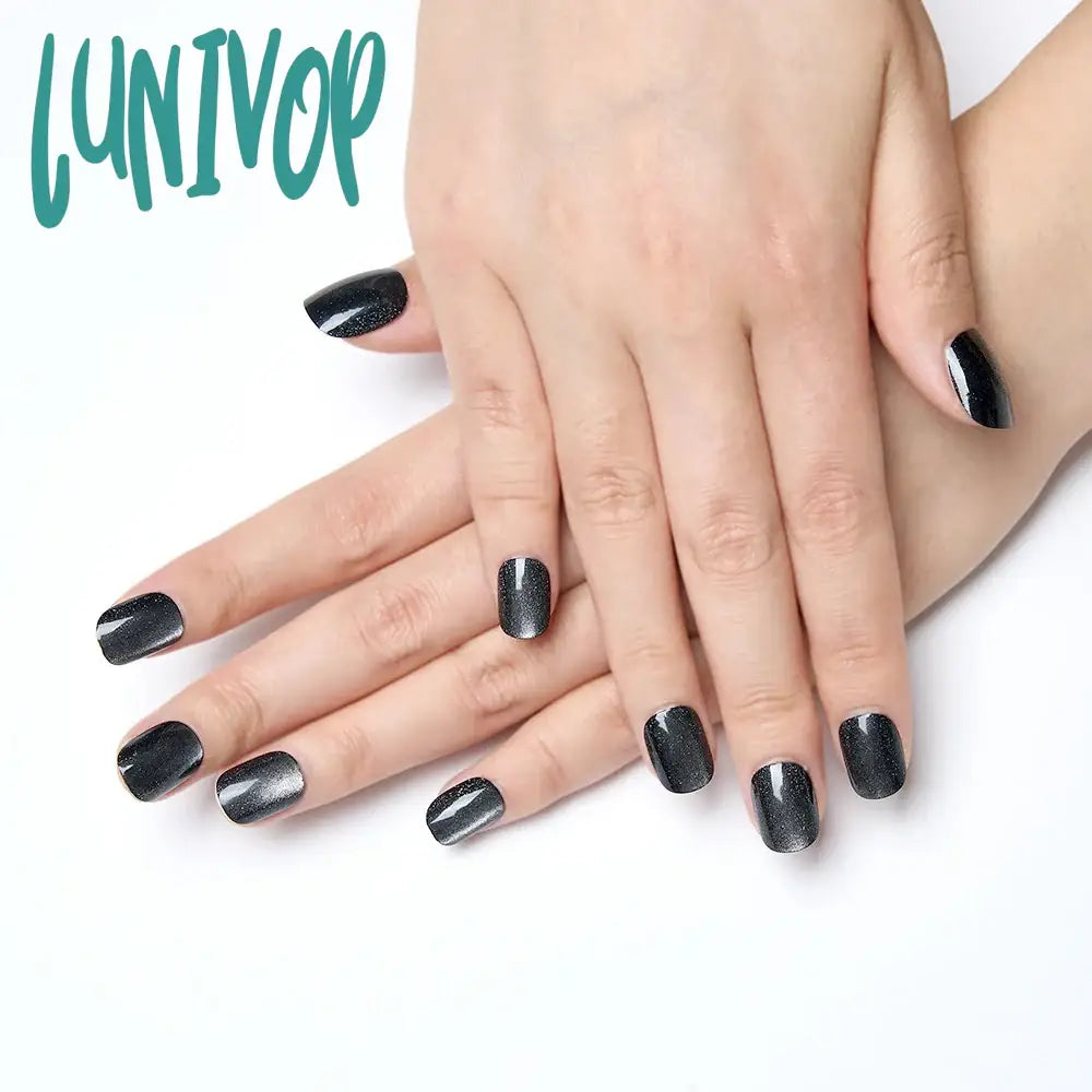 Lunivop 10Pcs/Set Short Handmade Black Press On Nails Cat Eyes Pure Ballerina Decoration Wearable