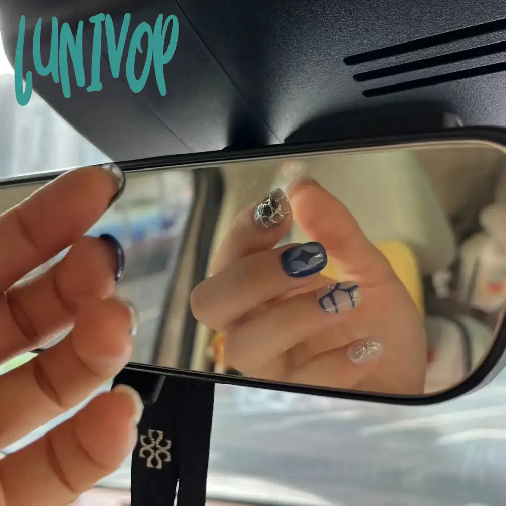 Lunivop 10Pcs Wearable Handmade Press On Nails Blue Y2K Designed Fake Nail Reusable Artificial