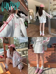 Lunivop 2 Piece Skirt Sets Female Y2K Clothing Zipper Bow Sweet Korean Fashion Hoodie Suits Women