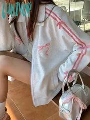 Lunivop 2 Piece Skirt Sets Female Y2K Clothing Zipper Bow Sweet Korean Fashion Hoodie Suits Women