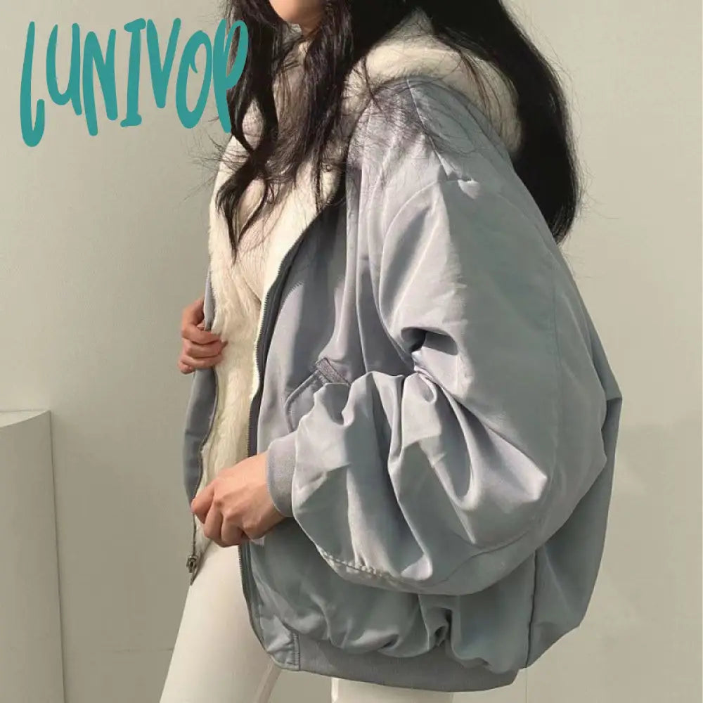 2000s fashion Fleece-lined Thickened Double-Sided Lamb Wool Cotton-Padded Coat Women's Coat Winter New Loose Hooded Cotton-Padded Coat Top