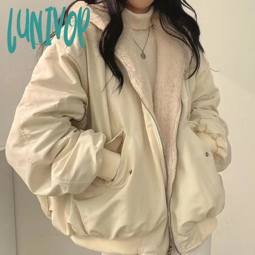 2000s fashion Fleece-lined Thickened Double-Sided Lamb Wool Cotton-Padded Coat Women's Coat Winter New Loose Hooded Cotton-Padded Coat Top