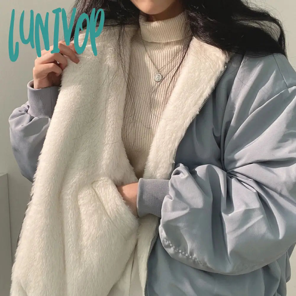 2000s fashion Fleece-lined Thickened Double-Sided Lamb Wool Cotton-Padded Coat Women's Coat Winter New Loose Hooded Cotton-Padded Coat Top