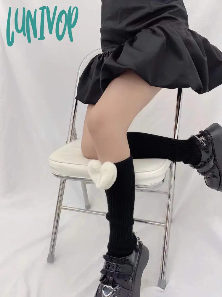 2000s fashion Handmade Mid-Calf Plush Three-Dimensional Love Decorative Calf Socks Knitted Wool Warm Leg Cover Autumn and Winter Ins Personality