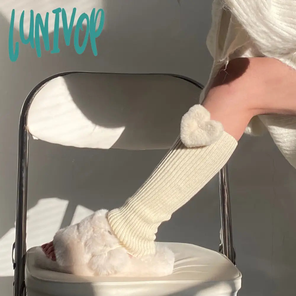2000s fashion Handmade Mid-Calf Plush Three-Dimensional Love Decorative Calf Socks Knitted Wool Warm Leg Cover Autumn and Winter Ins Personality