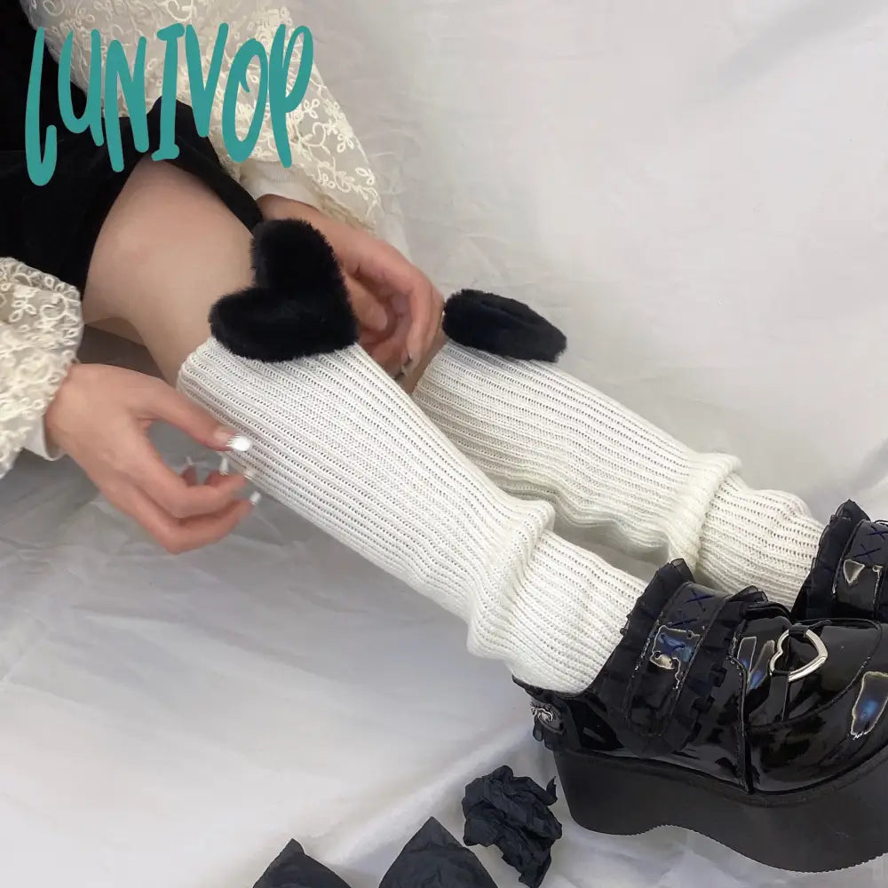 2000s fashion Handmade Mid-Calf Plush Three-Dimensional Love Decorative Calf Socks Knitted Wool Warm Leg Cover Autumn and Winter Ins Personality