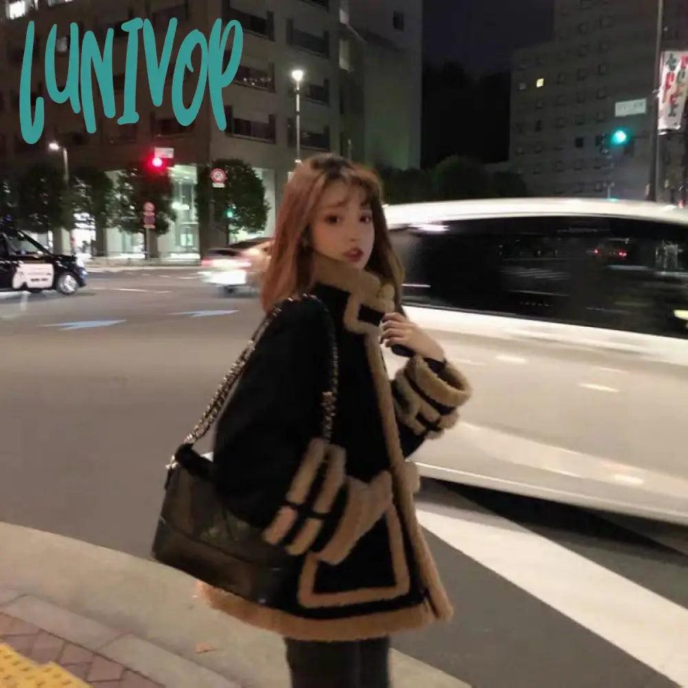 2000s fashion Lamb Wool Coat for Women Trendy Autumn and Winter Small Short Fur Integrated Stand Collar Fleece-lined Thickened