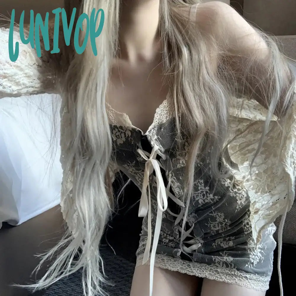 Lunivop 2024 Alt Emo Sexy Lace Dress Women Streetwear Spaghetti Strap Bandage Corset Fairycore Y2K
