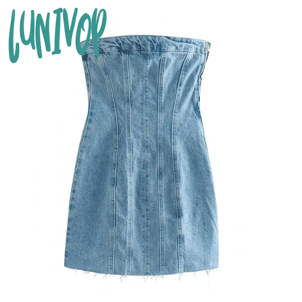 Lunivop 2024 Denim Mini Dress Women Fashion Slim Backless Strapless Sleeveless Sexy Bodycon Dresses